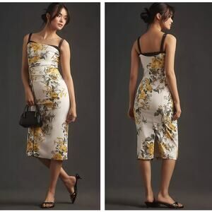 ANTHROPOLOGIE x MAEVE Square-Neck Column Midi Dress Yellow Floral Sz 8 $178 V49